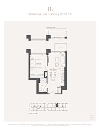 A floor plan of a 1 bedroom, 1 bathroom apartment sized at 515 square feet.